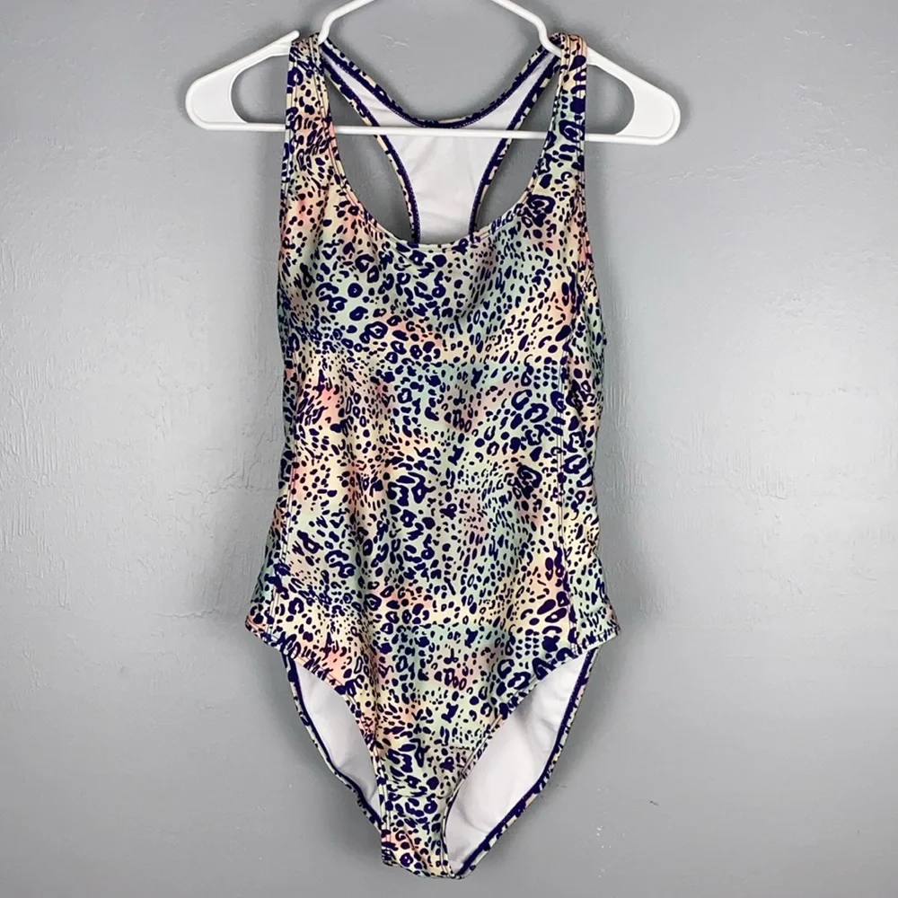 Nicole Miller Studio Colorful Iris Cheetah‎ Print One Piece Women’s M Racer Back